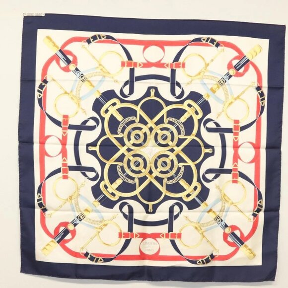 HERMES Carre 90 Scarf ""Eperon d'or"" Silk Navy Auth 142397 - Picture 16 of 16